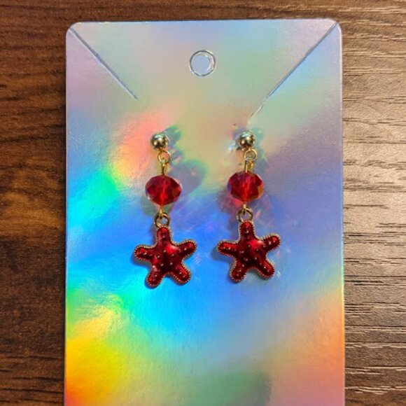 Red Starfish Earrings - Picture 4 of 10